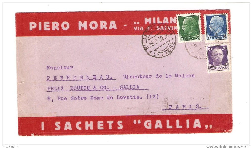 Italia/Itlaly/Italie Commercial Cover Piero Mora Milano 1932 To Paris PR3071 - Marcophilia