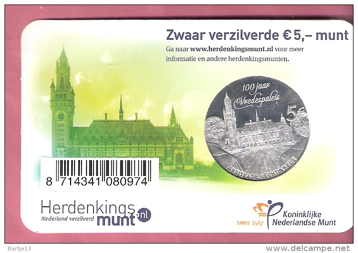 NEDERLAND COINCARD 5 EURO 2013 HET VREDESPALEIS VIJFJE - Pays-Bas