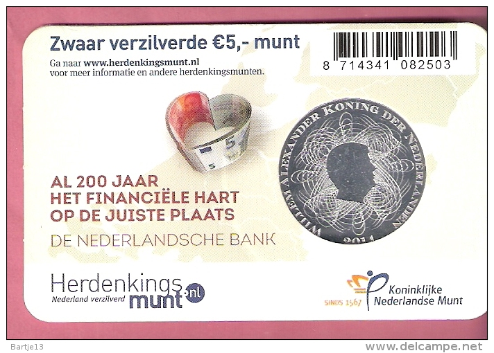 NEDERLAND COINCARD 5 EURO 2014 HET NEDERLANDSCHE BANK VIJFJE - Pays-Bas