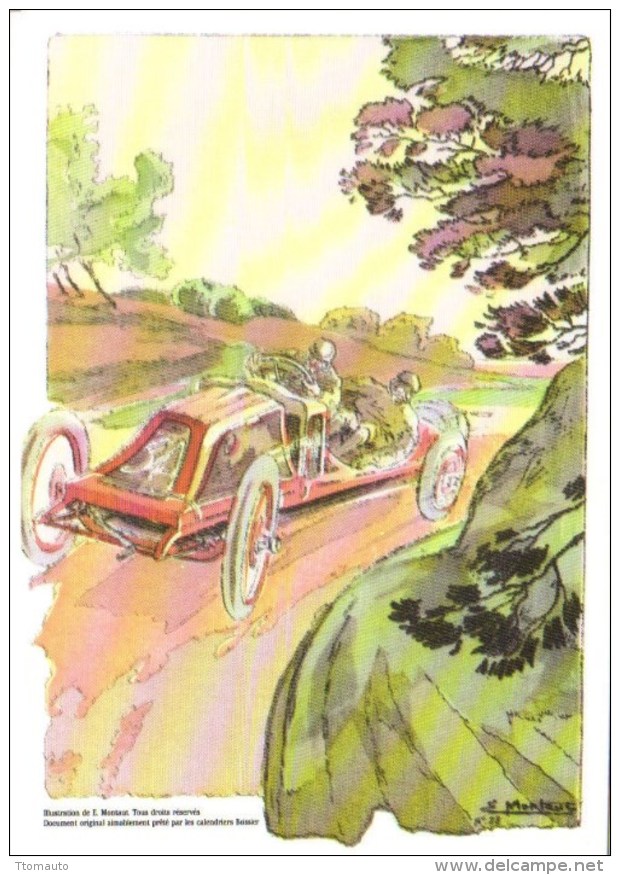 Circuit De La Sarthe 1906  -  Renault 3A  -  Szisz -  Illustration De E.Montaut     -  CPM - Le Mans