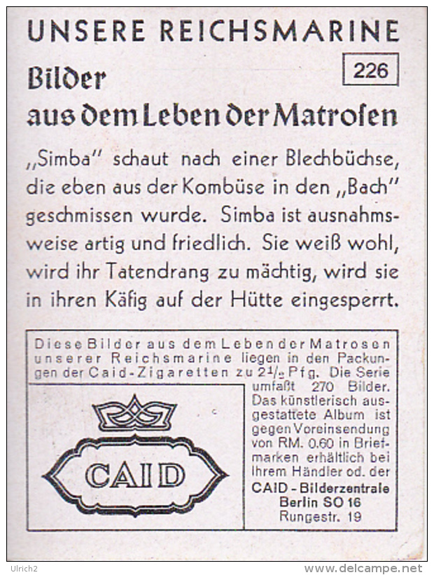 CAID Sammelbild - Unsere Reichsmarine - Löwe Simba Auf Der "Leipzig"  (22488) - Other & Unclassified