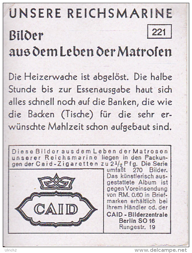 CAID Sammelbild - Unsere Reichsmarine - Heizerwache Auf Banken  (22491) - Sonstige & Ohne Zuordnung