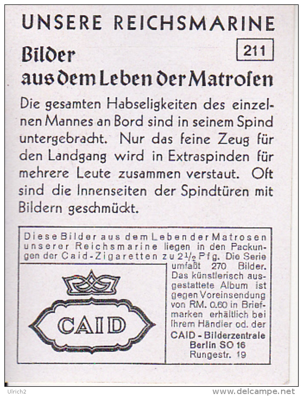 CAID Sammelbild - Unsere Reichsmarine - Matrose Mit Spind (22493) - Sonstige & Ohne Zuordnung