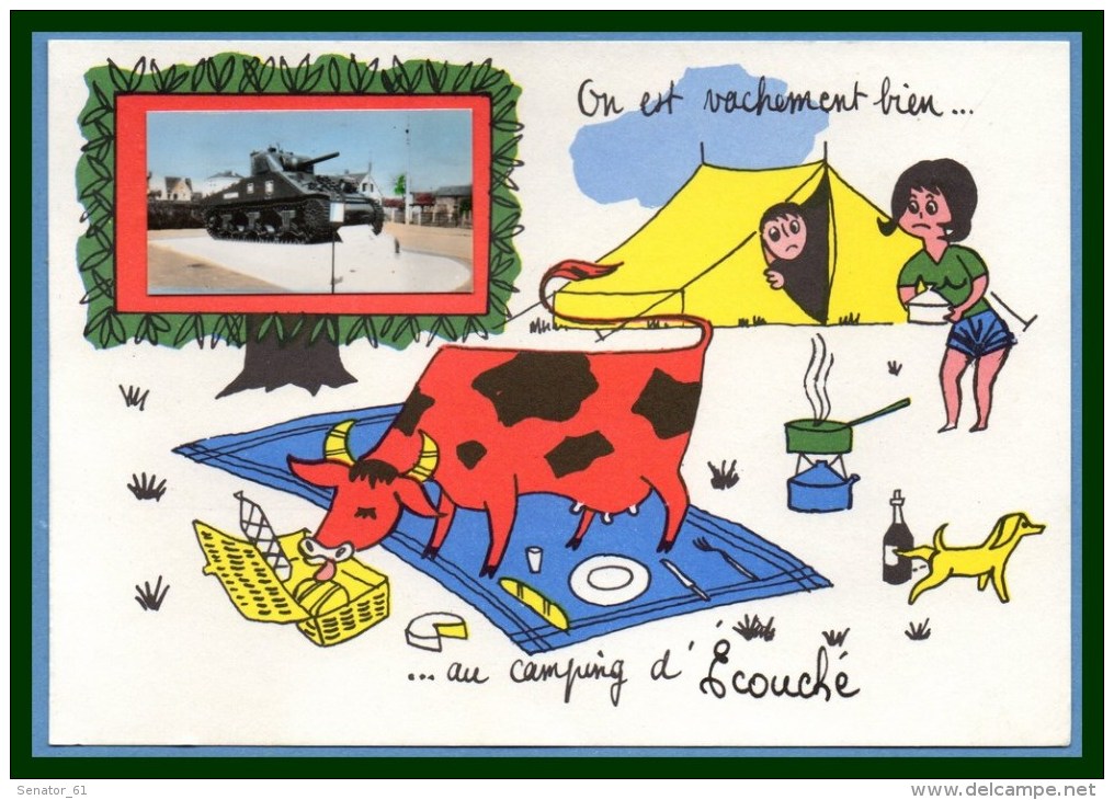 CPSM On Est Vachement Bien Au Camping D´ Ecouché écrite 1970 Vache .. - Ecouche