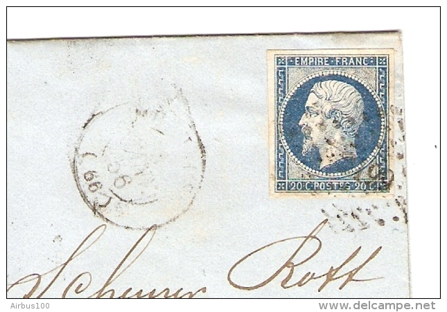 Y & T N° 14 SUR LETTRE MULHOUSE 3/1/1856 POUR THANN CACHET D´ARRIVÉE - ZOOM 3 Scans - - 1849-1876: Periodo Clásico