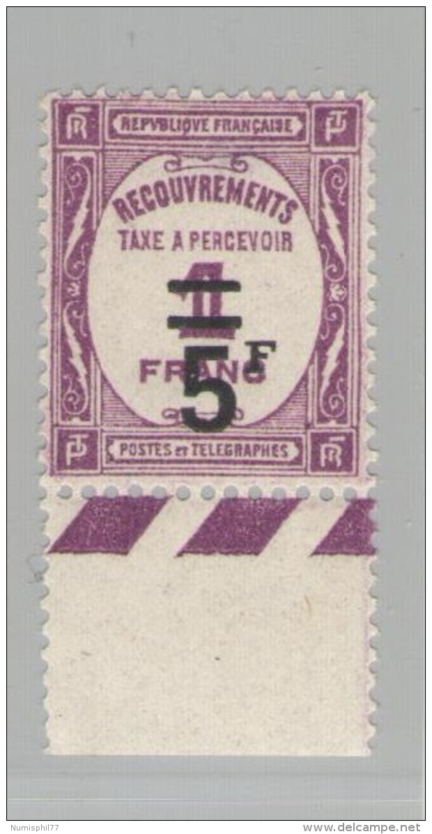 Taxe N° 65 - 5 F Sur 1 F. Lilas - Luxe Neuf ** - 1859-1959 Neufs