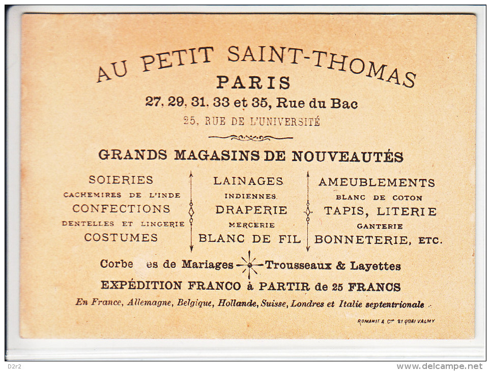 AU PETIT SAINT THOMAS - CARTE PUBLICITAIRE DES GRANDS MAGAZINS DE NOUVEAUTES - TB - Publicités