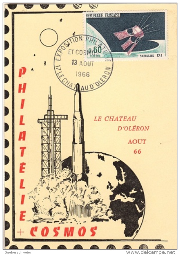 COS-L1 - FRANCE Carte Maximum Exposition Philatélique Et Cosmos Château D´Oléron 1966 - Philatelic Exhibitions