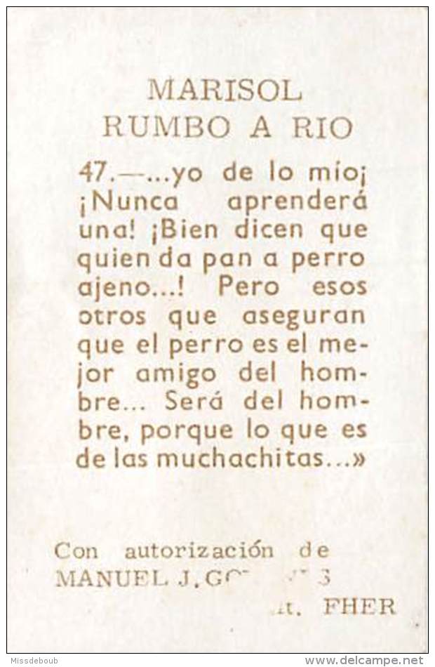 MARISOL - Lote de 7 cromos n° 15, 47, 50, 76, 82, 149, 168 -  RUMBO A RIO -  Editorial Fher - año 1963 - sin pegar -