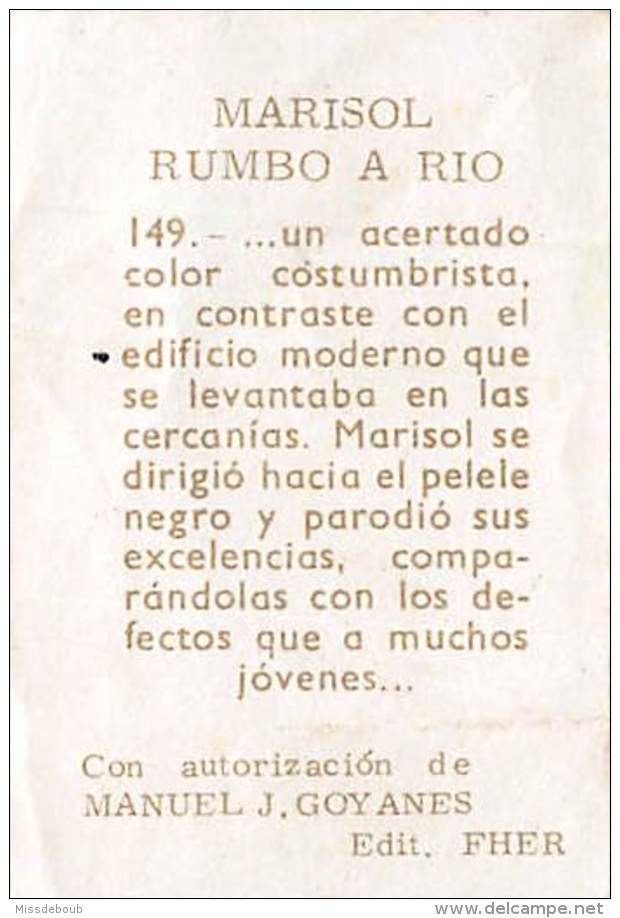 MARISOL - Lote de 7 cromos n° 15, 47, 50, 76, 82, 149, 168 -  RUMBO A RIO -  Editorial Fher - año 1963 - sin pegar -