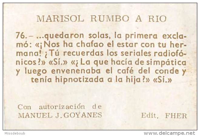 MARISOL - Lote de 7 cromos n° 15, 47, 50, 76, 82, 149, 168 -  RUMBO A RIO -  Editorial Fher - año 1963 - sin pegar -