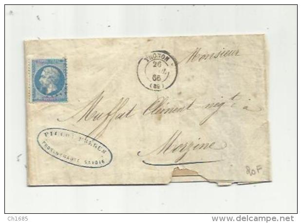 FRANCE  : Empire  No 22  Sur LaC   CaD Perlé De Morzine Du  26 04 1866  Indice 19    GC  3949  Thonon (33) 2 Scans - 1849-1876: Période Classique