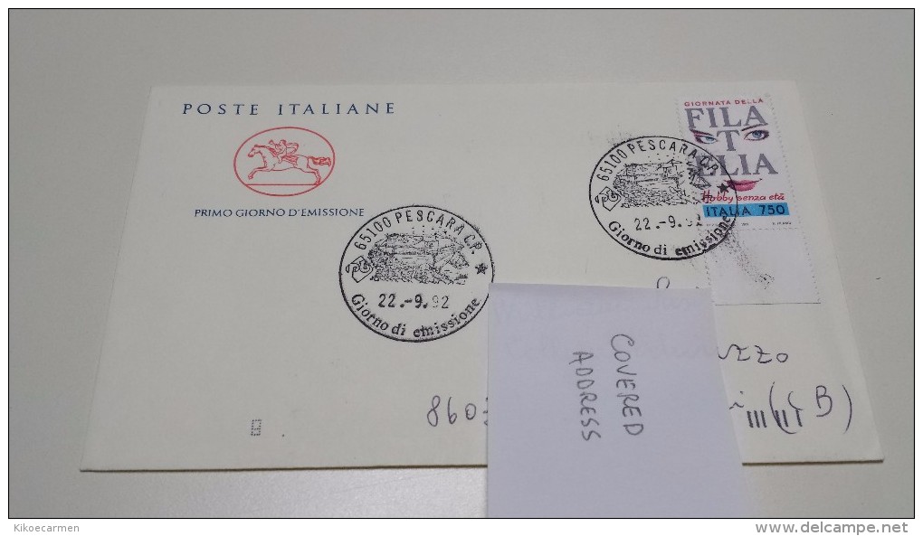 2scans Really Sent FDC Lettera Viaggiata Filatelia Hobby Senza Età 1° Annullo Primo Giorno Emissione ITALIA 1992 Italy - Altri & Non Classificati