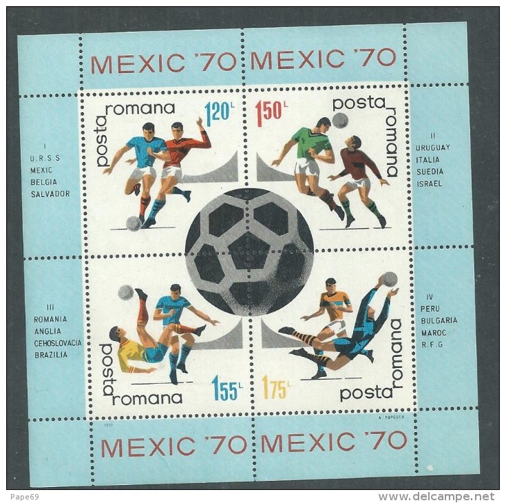 Roumanie BF N° 76 XX   Coupe Du Monde De Football Au Mexique, Le Bloc Sans Charnière, TB - 1970 – Mexico