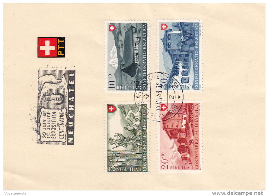 Feuillet PTT Cachet Bureau De Poste Automobile 1948 Neuchâtel - Storia Postale