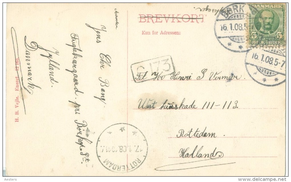 Vinding (Vejle) 1908: Højskole - Circulated With Stamp. (H. B. - Vejle) - Denmark