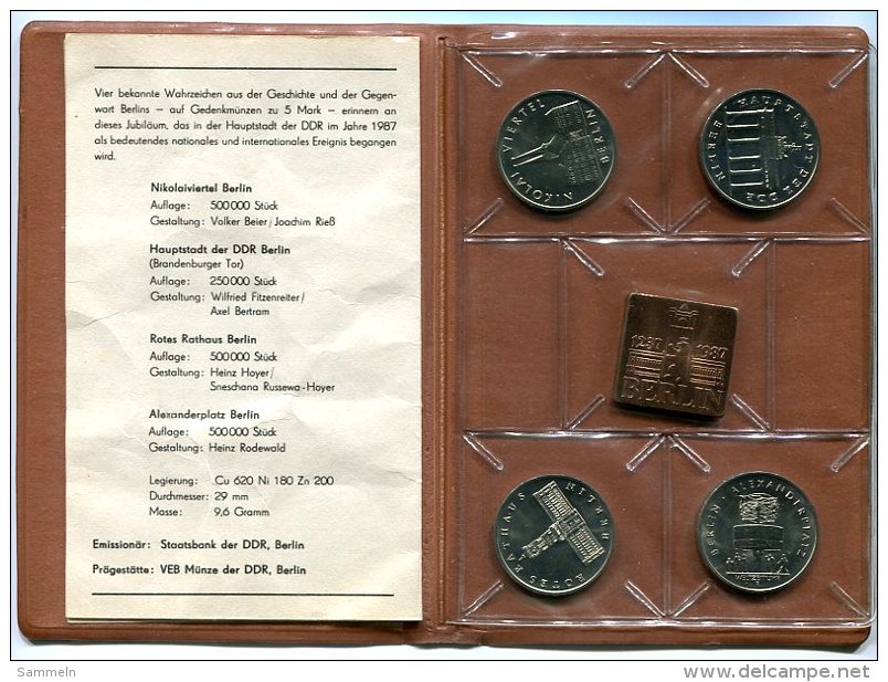 3871 - DDR - 750 Jahre Berlin - Mäppchen Mit 4 Verschiedenen 5 Mark Münzen - Ongebruikte Sets & Proefsets