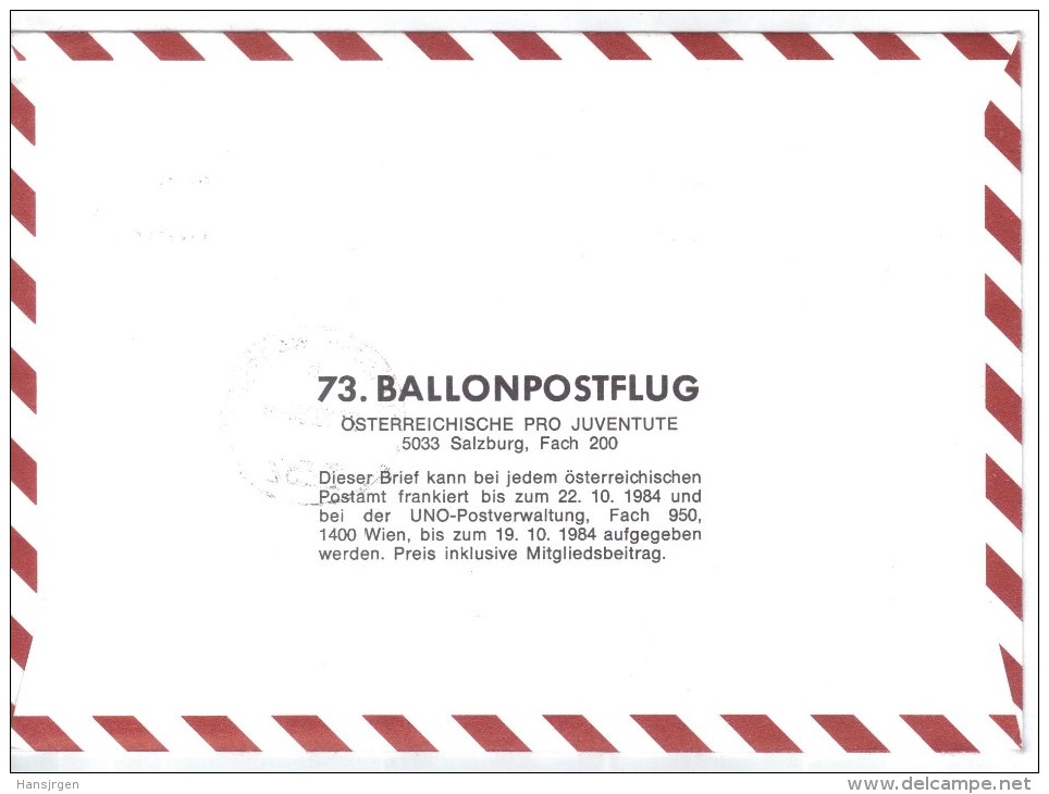 XXX3178 ÖSTERREICH 1984  72 BALLON - POSTFLUG 27.10 1984 Siehe ABBILDUNG - Ballonpost