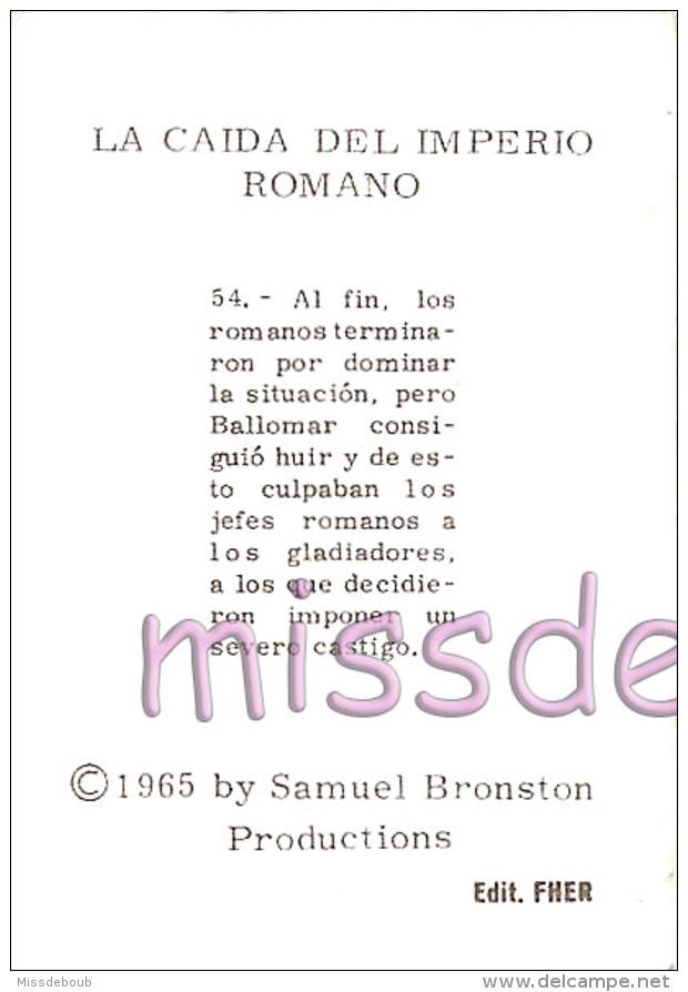 LA CAIDA DEL IMPERIO ROMANO -  Editorial Fher 1966 - Cromos Sueltos - N°54 - Otros & Sin Clasificación