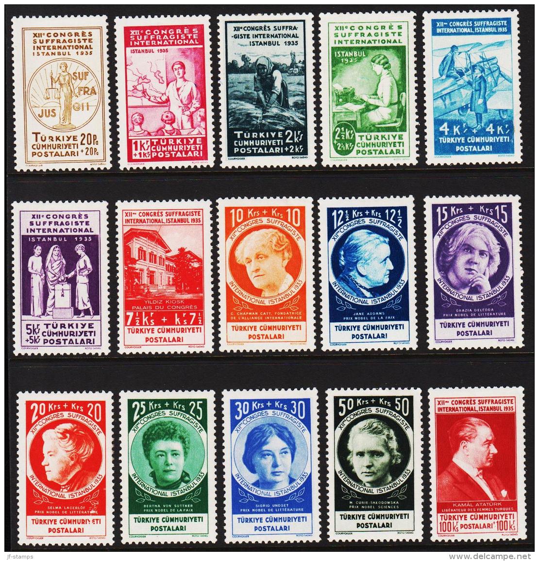 1935. XIIme CONGRES SUFFRAGISTE INTERNATIONAL ISTANBUL 1935. Complete Set With 15 Stamps.  (Michel: 985-999) - JF193728 - Autres & Non Classés