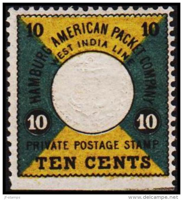 1875-1879. HAPAG. HAMBURG AMERICAN PACKET COMPANY WEST INDIA LINE 10 TEN CENTS. Imperfo... (Michel: HP2) - JF193846 - Danish West Indies