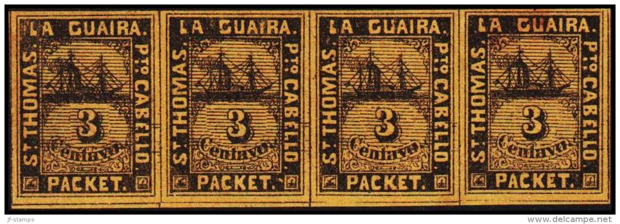 1864. SAN TOMAS LA GUIRA Pto CABELLO. PACKET. 3 CENTAVO. First Issue. Without Lines Acr... (Michel: FACIT LG 28) - JF193 - Dänisch-Westindien