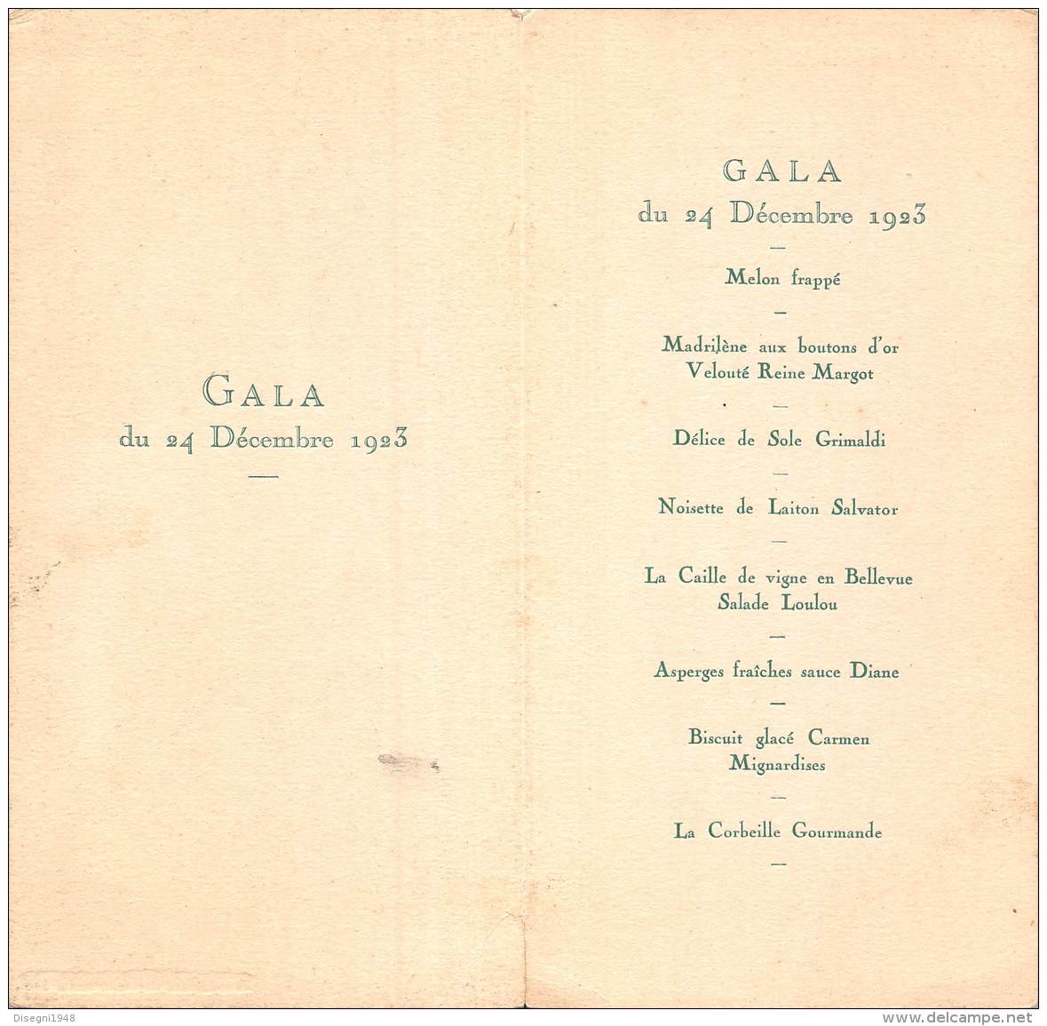 05151 "MENU -  GALA DU 24 DECEMBRE 1923" DOCUMENTO ORIGINALE. - Menus