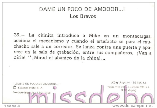 DAME UN POCO DE AMOOOR...! LOS BRAVOS - CROMOS SUELTOS -  Editorial Fher. 1968 - Sin Pegar - N°39 - Otros & Sin Clasificación