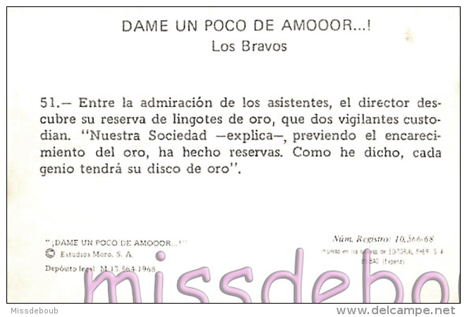 DAME UN POCO DE AMOOOR...! LOS BRAVOS - CROMOS SUELTOS -  Editorial Fher. 1968 - Sin Pegar - N°51 - Otros & Sin Clasificación