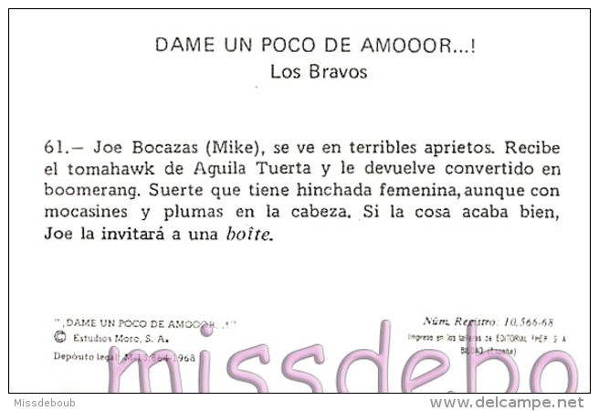 DAME UN POCO DE AMOOOR...! LOS BRAVOS - CROMOS SUELTOS -  Editorial Fher. 1968 - Sin Pegar - N°61 - Otros & Sin Clasificación