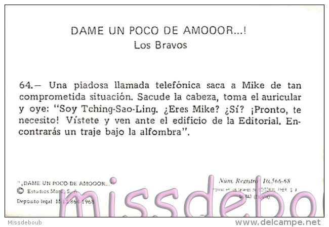 DAME UN POCO DE AMOOOR...! LOS BRAVOS - CROMOS SUELTOS -  Editorial Fher. 1968 - Sin Pegar - N°64 - Otros & Sin Clasificación