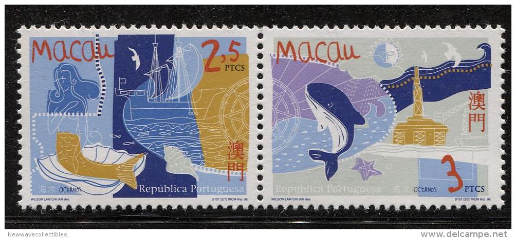 MACAO MACAU 1998 YEAR OF OCEAN MARINE WHALE SHELL MERMAID SHIPS BOAT Complete Set 2 Stamps,MNH,Mint - Unused Stamps