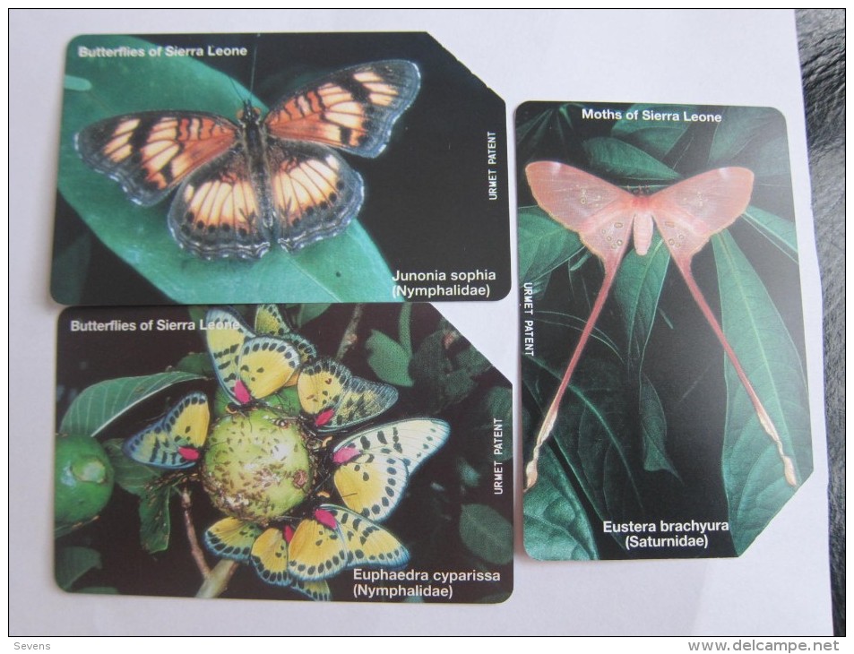 Urmet Phonecard,SRL-12,13,14 Butterflies,three Cards,used - Sierra Leone