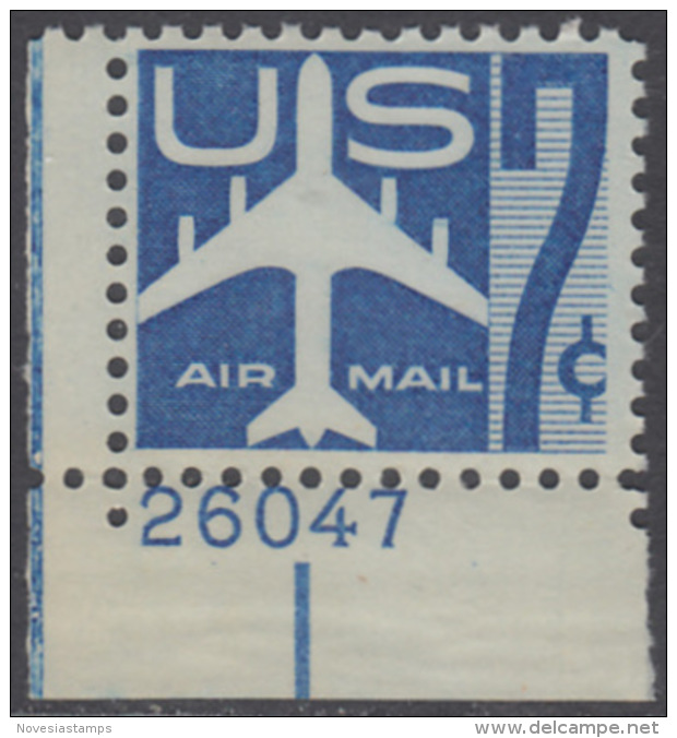 !a! USA Sc# C051 MNH SINGLE From Lower Left Corner W/ Plate-# (LL/26047) - Silhouette Of Jet Airliner - 2b. 1941-1960 Unused