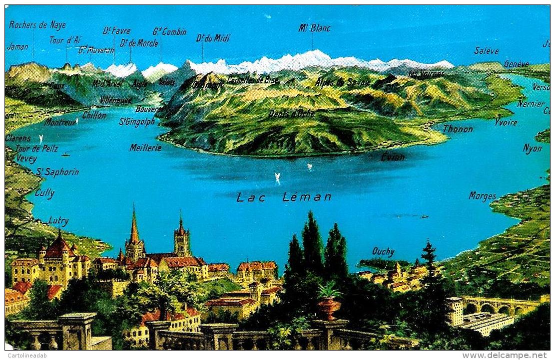 [DC2713] CPA - SVIZZERA - PANORAMA DU LAC LEMAN DEPUIS LAUSANNE - Viaggiata 1956 - Old Postcard - Lausanne