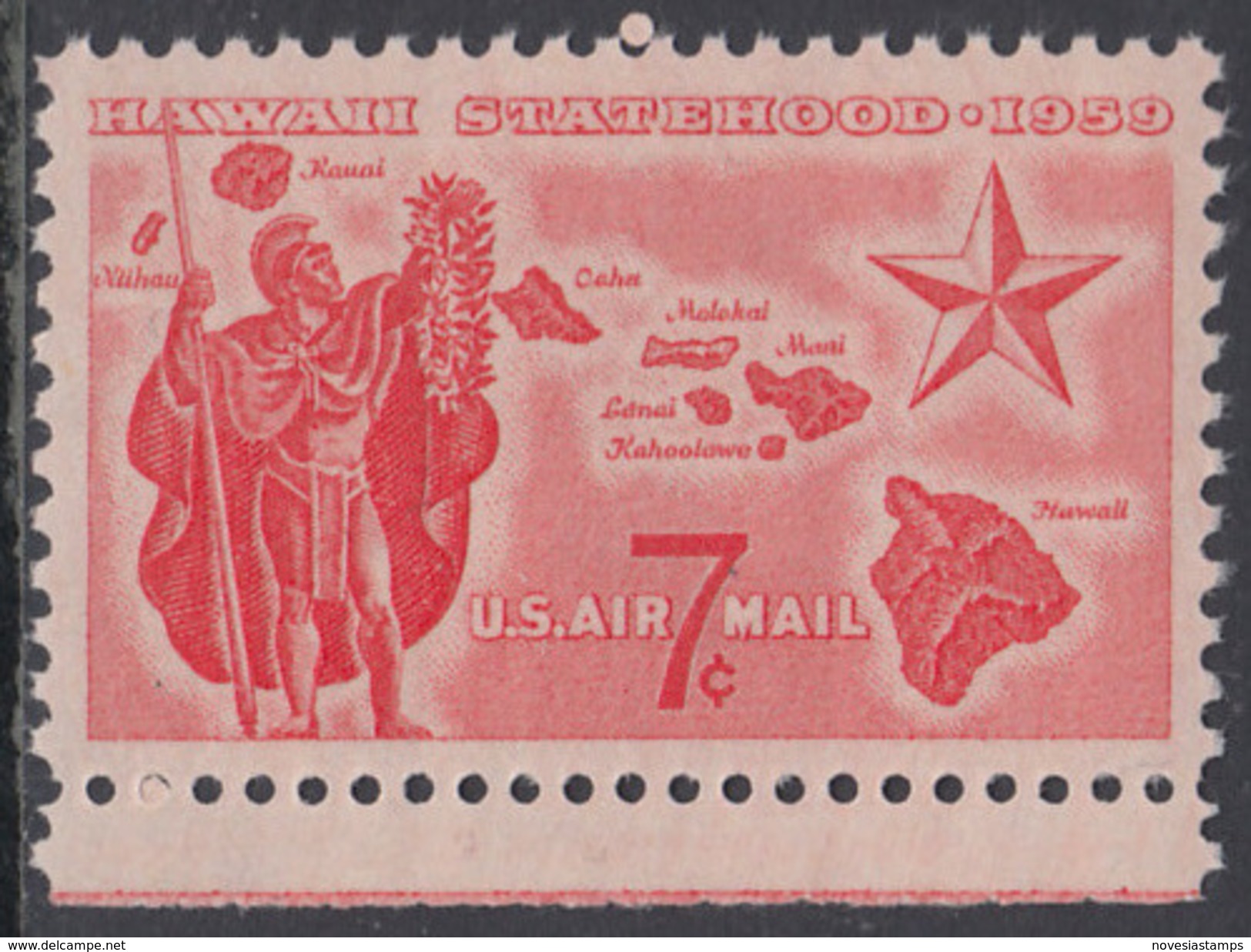 !a! USA Sc# C055 MNH SINGLE W/ Bottom Margin - Hawaii Statehood - 2b. 1941-1960 Nuovi