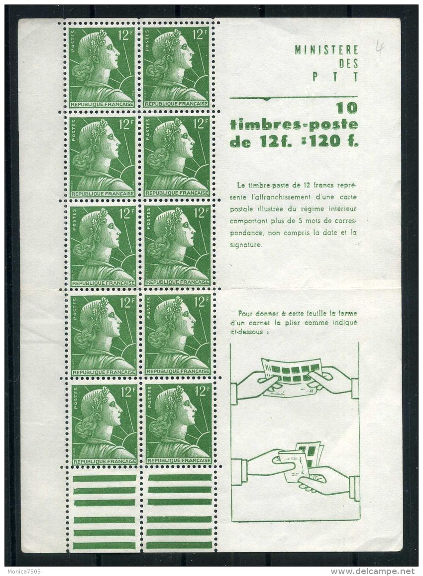 FRANCE  ( POSTE ) : Y&amp;T N°  1010a  TIMBRES  NEUFS/MNH  SANS  TRACE  DE  CHARNIERE  FEUILLET PLIE , A VOIR . - Ungebraucht