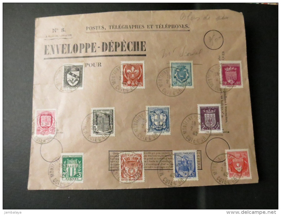 ENVELOPPE DEPECHE Ref J20002-39 Timbrée Et Affranchie 1942 - Lettres & Documents