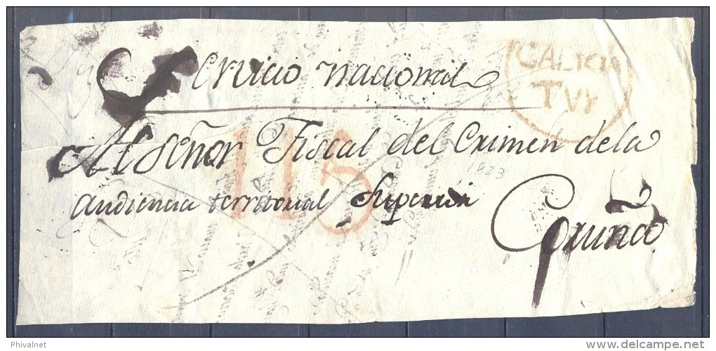 1810 - 23 , GALICIA - PONTEVEDRA , FRONTAL DE PLICA JUDICIAL CIRCULADO ENTRE TUY Y CORUÑA , MARCA PREF. Nº 5 , PORTEO - ...-1850 Vorphilatelie