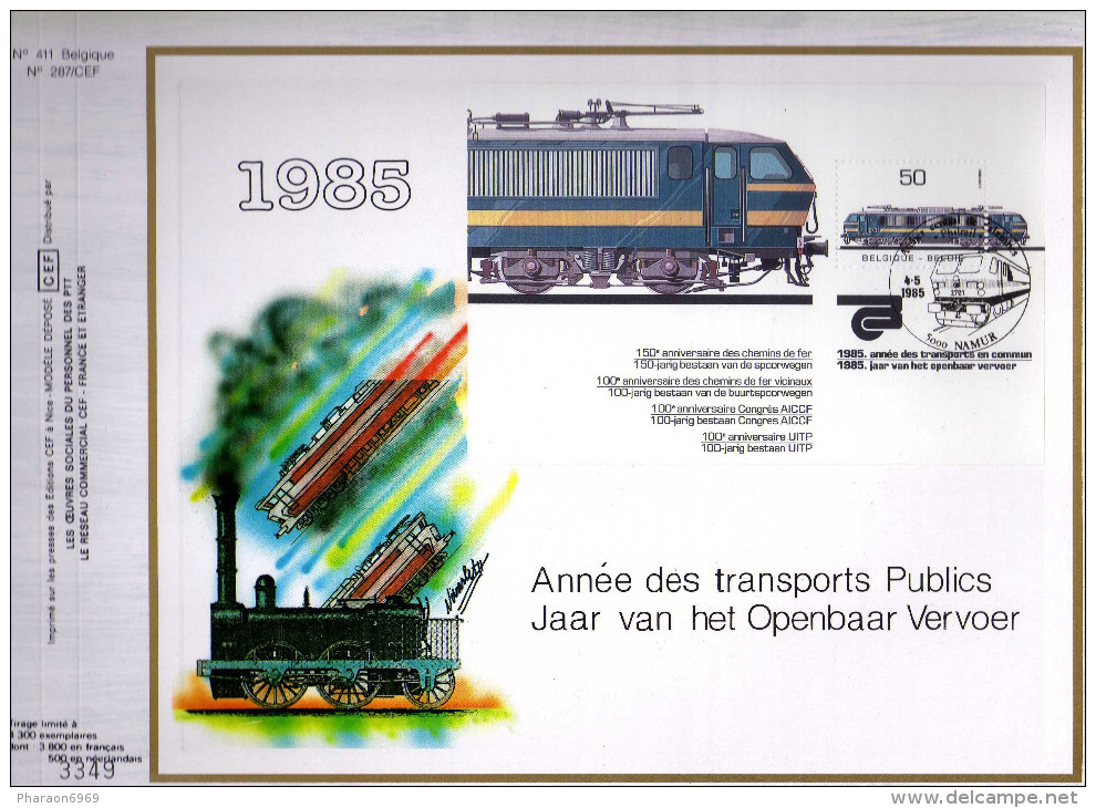 Feuillet Tirage Limité CEF 411 287 Bloc 61 Locomotive électrique Train Année Des Transports Publics - 1981-1990