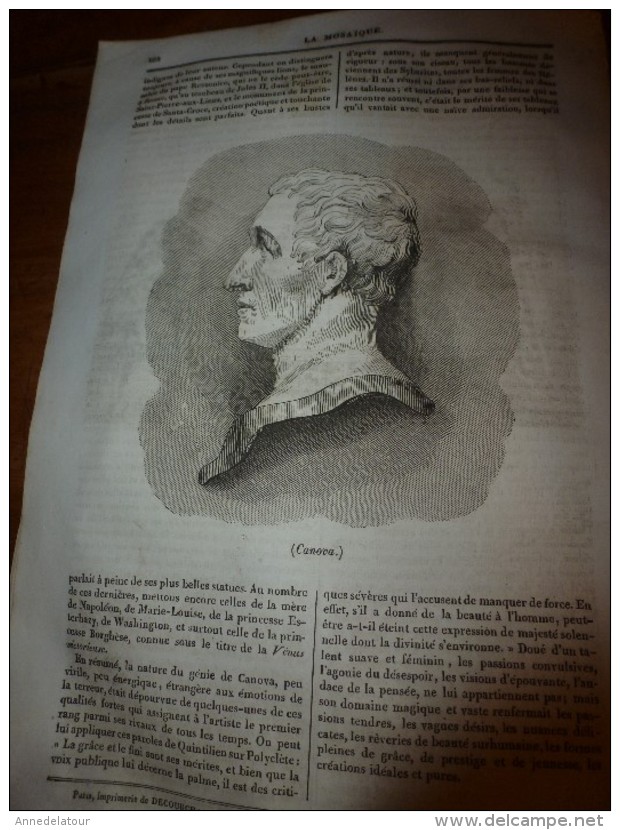 1835 LM : St-Trophyme d'Arles;Les ruches du Nil;Pierre le Grand à Saardam;ENVOULTEMENT; Canova ,de Possagno (Venise);