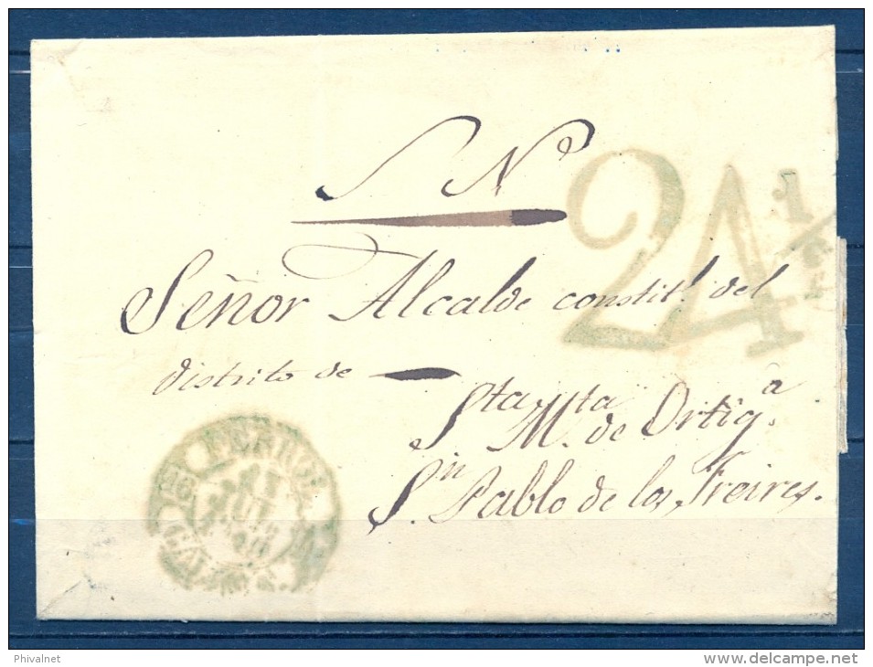 1845 , GALICIA , CORUÑA , D.P. 16 , CARTA CIRCULADA ENTRE EL FERROL Y SAN PABLO DE LOS FREIRES , BAEZA VERDE, PORTEO - ...-1850 Prephilately