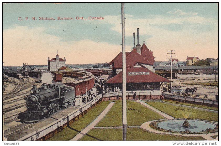 C.P.R. Station, Kenora, Ont. (train, Top Animtation, Canadian Pacific Railway News Service, 1919) - Autres & Non Classés