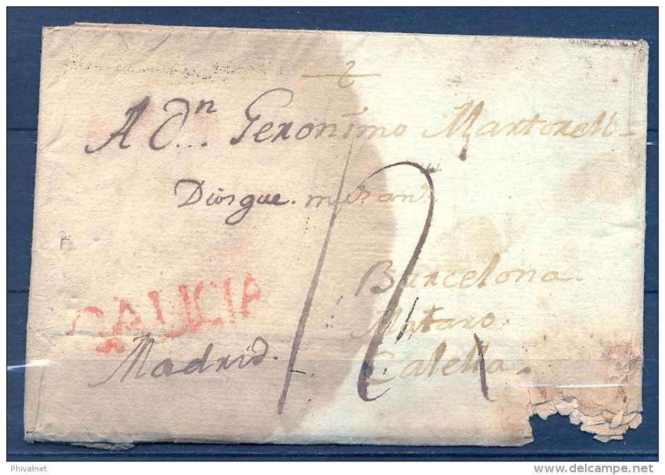 1795 , GALICIA , CORUÑA , D.P. 16 , CARTA CIRCULADA ENTRE EL FERROL Y CALELLA , RRR MARCA PREFILATÉLICA - ...-1850 Voorfilatelie