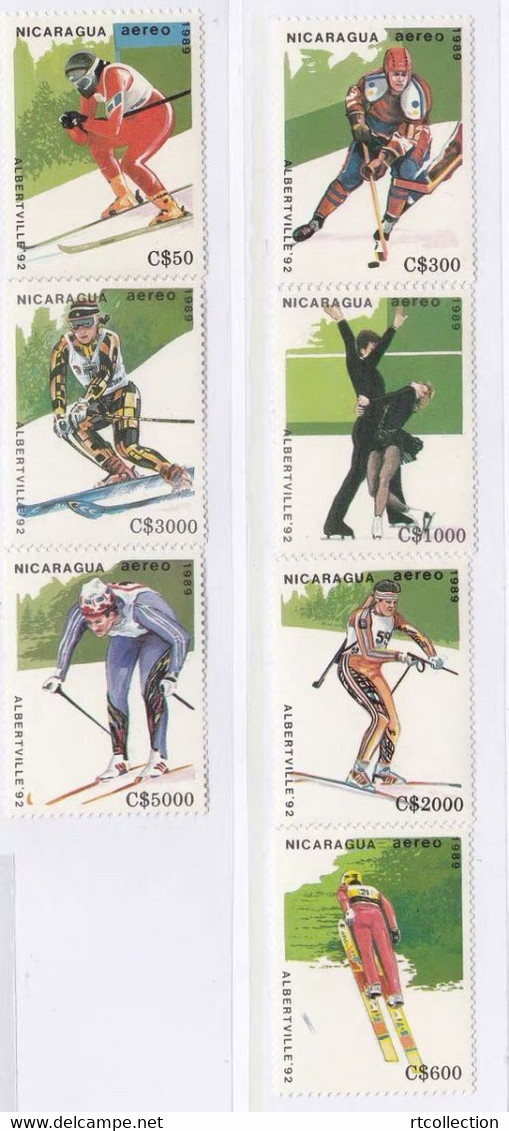 Nicaragua 1989 Albertsville Winter Olympics Games 1992 Sports Ice Skating Hockey Skiing Stamps MNH Sc 2951-7 - Invierno 1992: Albertville