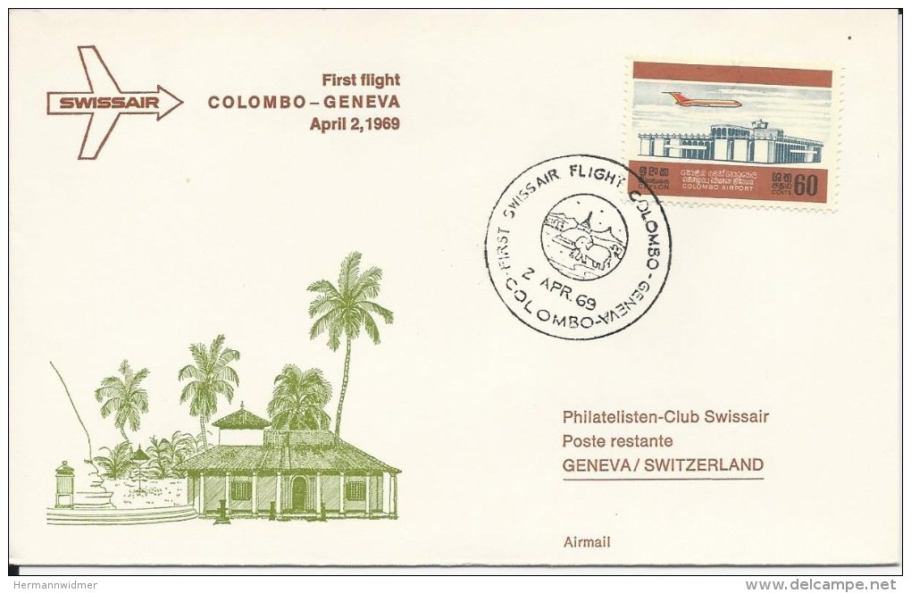 RF 69.1, Swissair, Colombo - Genève, Coronado, 1969 - Sri Lanka (Ceylan) (1948-...)