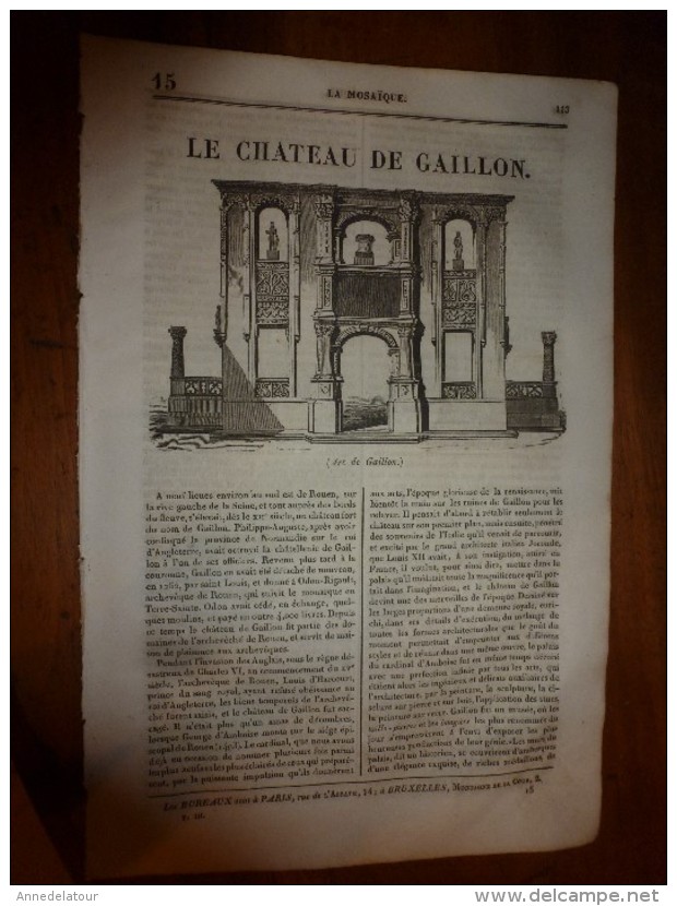 1835 LM : Château De Gaillon;Origine De La Sténo;La Ketmie;PRUD'HON De Cluny;Almanach Chinois;Avanie Faite Aux JUIFS - Non Classés