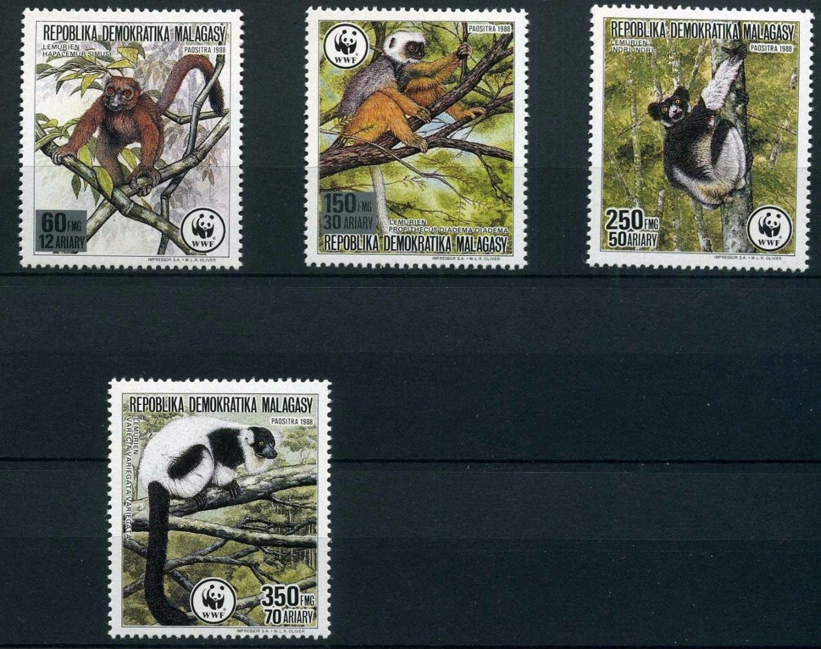 WWF Madagascar Malagasy Primates In Peril Lemures Lemur Lemuren Madagaskar 1988 4v MNH - Ungebraucht