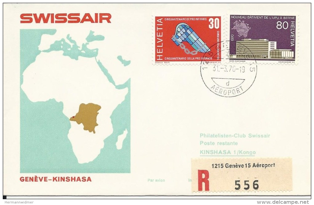 RF 70.1, Swissair, Genève - Kinshasa,  DC-8, 1970 - Autres & Non Classés