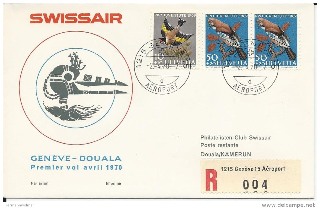 RF 70.6, Swissair, Genève - Douala,  Coronado, Recommandé, 1970 - Cameroun (1960-...)